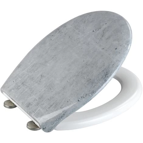 WENKO Abattant WC Effet Marbre Concrete - Abaissement Automatique - Duroplast - 37 X 44 - Gris Clair 4 WENKO Abattant WC Effet Marbre Concrete - Abaissement Automatique - Duroplast - 37 X 44 - Gris Clair – Image 2