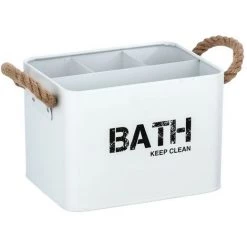 WENKO Boîte De Rangement Compartimentée Salle De Bain Gara - L. 19 X H. 12 Cm - 19 X 13 X 12 - Blanc