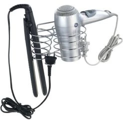 WENKO Porte Sèche Cheveux Et Lisseur Mural Classic, Support Sèche Cheveux Et Fer à Lisser, Acier, 20x12x12 Cm, Brillant - Chromé