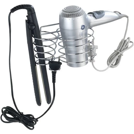 WENKO Porte Sèche Cheveux Et Lisseur Mural Classic, Support Sèche Cheveux Et Fer à Lisser, Acier, 20x12x12 Cm, Brillant - Chromé 3 WENKO Porte Sèche Cheveux Et Lisseur Mural Classic, Support Sèche Cheveux Et Fer à Lisser, Acier, 20x12x12 Cm, Brillant - Chromé