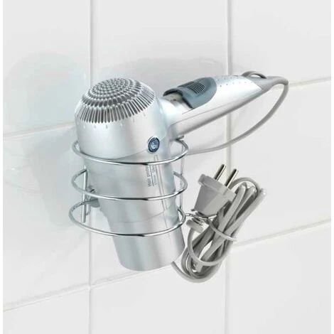 WENKO Support Sèche Cheveux Mural, Porte Sèche Cheveux Mural, Classic, Acier, 13,5x10,5x11 Cm, Brillant - Chromé 5 WENKO Support Sèche Cheveux Mural, Porte Sèche Cheveux Mural, Classic, Acier, 13,5x10,5x11 Cm, Brillant - Chromé – Image 3