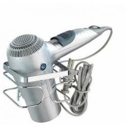 WENKO Support Sèche Cheveux Mural, Porte Sèche Cheveux Mural, Premium, Acier Inox, 13,5x10x10 Cm, Brillant - Brillant