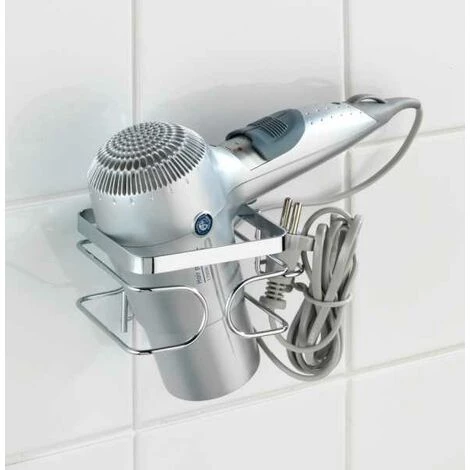 WENKO Support Sèche Cheveux Mural, Porte Sèche Cheveux Mural, Premium, Acier Inox, 13,5x10x10 Cm, Brillant - Brillant 5 WENKO Support Sèche Cheveux Mural, Porte Sèche Cheveux Mural, Premium, Acier Inox, 13,5x10x10 Cm, Brillant - Brillant – Image 3