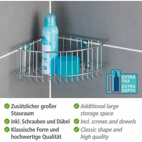WENKO Etagère D'angle Douche Murale, étagère Angle Salle De Bain, Classic, Acier, 26,5x10x19,5 Cm, Brillant - Chromé 7 WENKO Etagère D'angle Douche Murale, étagère Angle Salle De Bain, Classic, Acier, 26,5x10x19,5 Cm, Brillant - Chromé – Image 5
