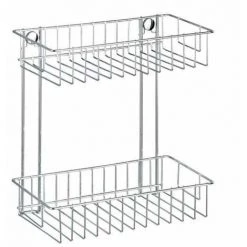 WENKO Etagère Murale Salle De Bain Classic, 2 Paniers De Douche Fixation Murale Sans Perçage Avec Adaptateur Non Fourni, Acier, 24x26x14 Cm, Brillant - Chromé