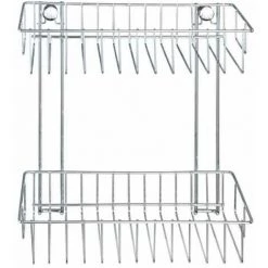 WENKO Etagère Murale Salle De Bain Classic, 2 Paniers De Douche Fixation Murale Sans Perçage Avec Adaptateur Non Fourni, Acier, 24x26x14 Cm, Brillant - Chromé -WENKO Soldes 13823096 3