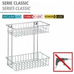 WENKO Etagère Murale Salle De Bain Classic, 2 Paniers De Douche Fixation Murale Sans Perçage Avec Adaptateur Non Fourni, Acier, 24x26x14 Cm, Brillant - Chromé -WENKO Soldes 13823096 4