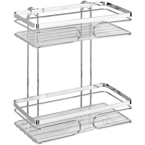 WENKO Etagère Murale Salle De Bain Premium, 2 Paniers De Douche Fixation Murale Sans Perçage Avec Adaptateur Non Fourni, Acier Inox, 24x27x13,5 Cm, Brillant - Brillant 3 WENKO Etagère Murale Salle De Bain Premium, 2 Paniers De Douche Fixation Murale Sans Perçage Avec Adaptateur Non Fourni, Acier Inox, 24x27x13,5 Cm, Brillant - Brillant