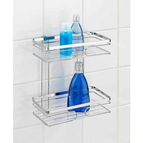 WENKO Etagère Murale Salle De Bain Premium, 2 Paniers De Douche Fixation Murale Sans Perçage Avec Adaptateur Non Fourni, Acier Inox, 24x27x13,5 Cm, Brillant - Brillant 5 WENKO Etagère Murale Salle De Bain Premium, 2 Paniers De Douche Fixation Murale Sans Perçage Avec Adaptateur Non Fourni, Acier Inox, 24x27x13,5 Cm, Brillant - Brillant – Image 3