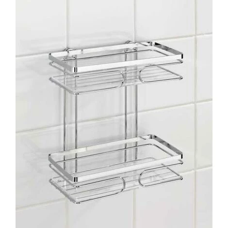 WENKO Etagère Murale Salle De Bain Premium, 2 Paniers De Douche Fixation Murale Sans Perçage Avec Adaptateur Non Fourni, Acier Inox, 24x27x13,5 Cm, Brillant - Brillant 6 WENKO Etagère Murale Salle De Bain Premium, 2 Paniers De Douche Fixation Murale Sans Perçage Avec Adaptateur Non Fourni, Acier Inox, 24x27x13,5 Cm, Brillant - Brillant – Image 4