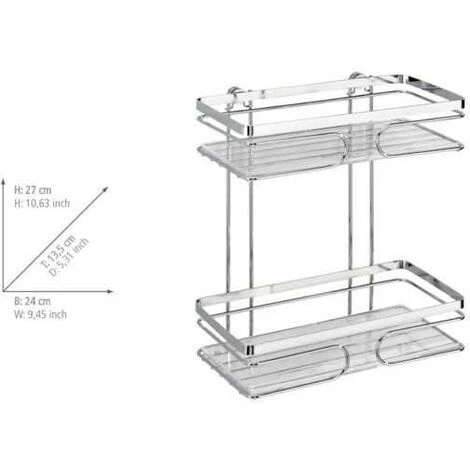 WENKO Etagère Murale Salle De Bain Premium, 2 Paniers De Douche Fixation Murale Sans Perçage Avec Adaptateur Non Fourni, Acier Inox, 24x27x13,5 Cm, Brillant - Brillant 7 WENKO Etagère Murale Salle De Bain Premium, 2 Paniers De Douche Fixation Murale Sans Perçage Avec Adaptateur Non Fourni, Acier Inox, 24x27x13,5 Cm, Brillant - Brillant – Image 5