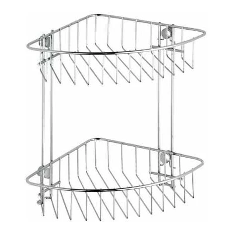 WENKO Etagère D'angle De Douche Classic, 2 Paniers De Douche D'angle, Fixation Murale Sans Perçage Avec Adaptateur Non Fourni, Acier, 26,5x26,5x19,5 Cm, Brillant - Chromé 3 WENKO Etagère D'angle De Douche Classic, 2 Paniers De Douche D'angle, Fixation Murale Sans Perçage Avec Adaptateur Non Fourni, Acier, 26,5x26,5x19,5 Cm, Brillant - Chromé