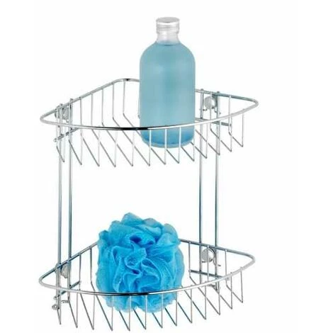 WENKO Etagère D'angle De Douche Classic, 2 Paniers De Douche D'angle, Fixation Murale Sans Perçage Avec Adaptateur Non Fourni, Acier, 26,5x26,5x19,5 Cm, Brillant - Chromé 4 WENKO Etagère D'angle De Douche Classic, 2 Paniers De Douche D'angle, Fixation Murale Sans Perçage Avec Adaptateur Non Fourni, Acier, 26,5x26,5x19,5 Cm, Brillant - Chromé – Image 2