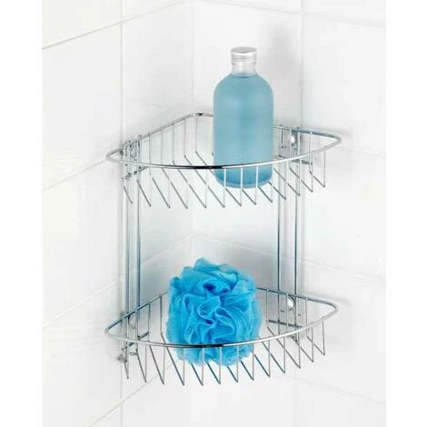 WENKO Etagère D'angle De Douche Classic, 2 Paniers De Douche D'angle, Fixation Murale Sans Perçage Avec Adaptateur Non Fourni, Acier, 26,5x26,5x19,5 Cm, Brillant - Chromé 5 WENKO Etagère D'angle De Douche Classic, 2 Paniers De Douche D'angle, Fixation Murale Sans Perçage Avec Adaptateur Non Fourni, Acier, 26,5x26,5x19,5 Cm, Brillant - Chromé – Image 3