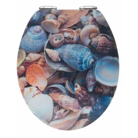 WENKO Abattant WC Avec Frein De Chute, Abattant WC Original Coquillage Avec Fixation Inox, MDF, 38x44.5 Cm, Multicolore 3 WENKO Abattant WC Avec Frein De Chute, Abattant WC Original Coquillage Avec Fixation Inox, MDF, 38x44.5 Cm, Multicolore