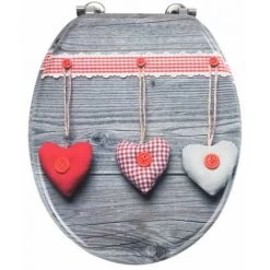 WENKO Abattant WC Avec Frein De Chute, Abattant WC Original Cœur Bavarois Avec Fixation Inox, MDF, 35.5 X 42 Cm, Gris