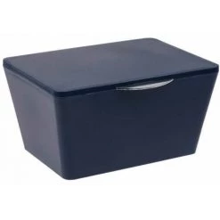 WENKO Boîte Avec Couvercle Brasil, Panier De Rangement, Panier De Salle De Bain Avec Couvercle, Plastique (PET), 19 X 10 X 15.5 Cm, Bleu