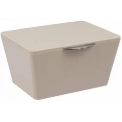 WENKO Boîte Avec Couvercle Brasil, Panier De Rangement, Panier De Salle De Bain Avec Couvercle, Plastique (PET), 19 X 10 X 15.5 Cm, Taupe