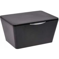 WENKO Boîte Avec Couvercle Brasil, Panier De Rangement, Panier De Salle De Bain Avec Couvercle, Plastique (PET), 19 X 10 X 15.5 Cm, Noir