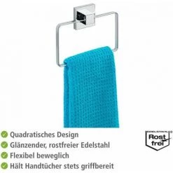 WENKO Porte Serviette Mural Quadro, Anneau Porte Serviettes Vacuum-Loc® Fixation Sans Perçage, Repositionnable & Amovible Sans Résidus, Acier Inox, 18,5x14x3,5 Cm, Brillant -WENKO Soldes 15852778 3