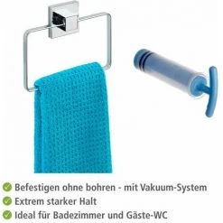 WENKO Porte Serviette Mural Quadro, Anneau Porte Serviettes Vacuum-Loc® Fixation Sans Perçage, Repositionnable & Amovible Sans Résidus, Acier Inox, 18,5x14x3,5 Cm, Brillant -WENKO Soldes 15852778 4