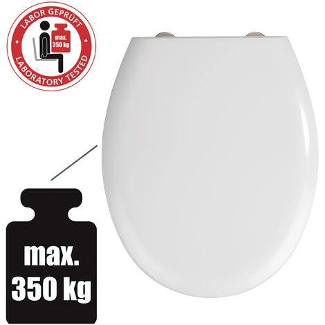 WENKO Abattant WC Avec Frein De Chute Rieti, Abattant WC Clipsable Avec Fixation Inox, Capacité De Charge Jusqu'à 300 Kg, Duroplast Antidérapant, 37 X 44.5 Cm, Blanc 4 WENKO Abattant WC Avec Frein De Chute Rieti, Abattant WC Clipsable Avec Fixation Inox, Capacité De Charge Jusqu'à 300 Kg, Duroplast Antidérapant, 37 X 44.5 Cm, Blanc – Image 2