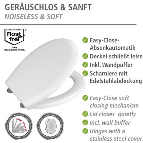 WENKO Abattant WC Avec Frein De Chute Rieti, Abattant WC Clipsable Avec Fixation Inox, Capacité De Charge Jusqu'à 300 Kg, Duroplast Antidérapant, 37 X 44.5 Cm, Blanc 5 WENKO Abattant WC Avec Frein De Chute Rieti, Abattant WC Clipsable Avec Fixation Inox, Capacité De Charge Jusqu'à 300 Kg, Duroplast Antidérapant, 37 X 44.5 Cm, Blanc – Image 3