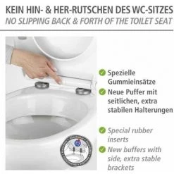 WENKO Abattant WC Avec Frein De Chute Gubbio, Abattant WC Clipsable Avec Fixation Inox, Capacité De Charge Jusqu'à 300 Kg, Duroplast Antibactérien, 37 X 44.5 Cm, Blanc -WENKO Soldes 15852788 3