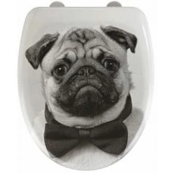 WENKO Abattant WC Original Pugy, Abattant WC Avec Frein De Chute, Clipsable, Fixation Inox, Duroplast Antibactérien, 38x45 Cm, Noir - Blanc