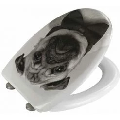 WENKO Abattant WC Original Pugy, Abattant WC Avec Frein De Chute, Clipsable, Fixation Inox, Duroplast Antibactérien, 38x45 Cm, Noir - Blanc -WENKO Soldes 15852850 3