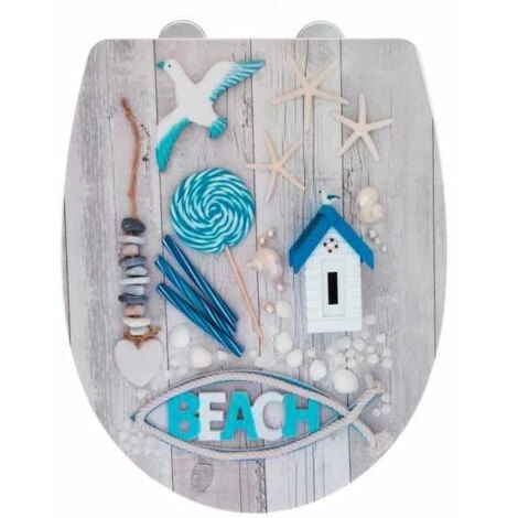 WENKO Abattant WC Avec Frein De Chute Beach, Abattant WC Original, Fixation Acier Inox Clipsable, Thermoplast, 36,5x45 Cm, Multicolore 3 WENKO Abattant WC Avec Frein De Chute Beach, Abattant WC Original, Fixation Acier Inox Clipsable, Thermoplast, 36,5x45 Cm, Multicolore