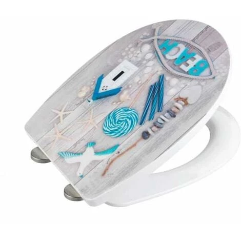 WENKO Abattant WC Avec Frein De Chute Beach, Abattant WC Original, Fixation Acier Inox Clipsable, Thermoplast, 36,5x45 Cm, Multicolore 5 WENKO Abattant WC Avec Frein De Chute Beach, Abattant WC Original, Fixation Acier Inox Clipsable, Thermoplast, 36,5x45 Cm, Multicolore – Image 3