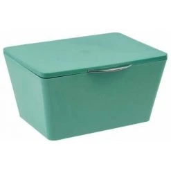 WENKO Boîte Avec Couvercle Brasil, Panier De Rangement, Panier De Salle De Bain Avec Couvercle, Plastique (PET), 19x10x15.5 Cm, Vert