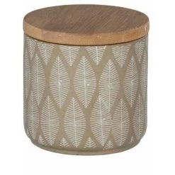 WENKO Boite Rangement Salle De Bain Avec Couvercle Tupian, Boite à Coton, Céramique, Ø 10x10,5 Cm, Beige