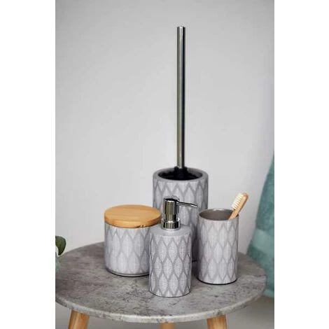 WENKO Boite Rangement Salle De Bain Avec Couvercle Tupian, Boite à Coton, Céramique, Ø 10x10,5 Cm, Gris 4 WENKO Boite Rangement Salle De Bain Avec Couvercle Tupian, Boite à Coton, Céramique, Ø 10x10,5 Cm, Gris – Image 2
