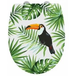 WENKO Abattant WC Avec Frein De Chute, Abattant WC Original Premium Tucan, Fixation Inox, Thermoplastique, 36,5x45 Cm, Multicolore