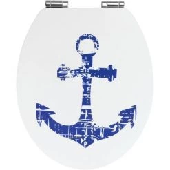 WENKO Abattant WC Original Premium Shore, Abattant WC Avec Frein De Chute, Fixation Inox, MDF, 37,5x44 Cm, Blanc - Bleu