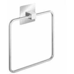 WENKO Porte Serviette Salle De Bain Mural Quadro, Anneau Porte-serviette Fixation Sans Perçage Turbo-Loc®, Acier Inox, 16,5x19,5x3,5 Cm, Brillant
