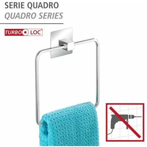 WENKO Porte Serviette Salle De Bain Mural Quadro, Anneau Porte-serviette Fixation Sans Perçage Turbo-Loc®, Acier Inox, 16,5x19,5x3,5 Cm, Brillant 4 WENKO Porte Serviette Salle De Bain Mural Quadro, Anneau Porte-serviette Fixation Sans Perçage Turbo-Loc®, Acier Inox, 16,5x19,5x3,5 Cm, Brillant – Image 2