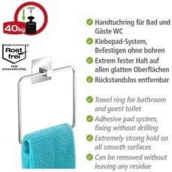 WENKO Porte Serviette Salle De Bain Mural Quadro, Anneau Porte-serviette Fixation Sans Perçage Turbo-Loc®, Acier Inox, 16,5x19,5x3,5 Cm, Brillant 7 WENKO Porte Serviette Salle De Bain Mural Quadro, Anneau Porte-serviette Fixation Sans Perçage Turbo-Loc®, Acier Inox, 16,5x19,5x3,5 Cm, Brillant -WENKO Soldes 15852928 3