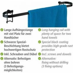 WENKO Porte Serviette Salle De Bain Mural, Barre Porte Serviettes Classic Plus, Acier Antirouille, 45x7,5x10 Cm, Noir -WENKO Soldes 15852930 4