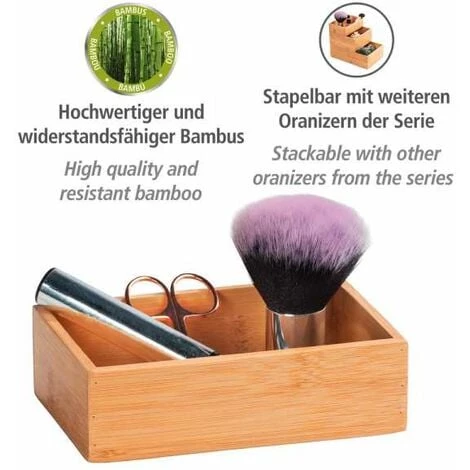 WENKO Plateau Rangement Salle De Bain Bambou Terra S, Accessoires De Rangement Salle De Bain Bambou, 15x4,5x10 Cm, Marron 4 WENKO Plateau Rangement Salle De Bain Bambou Terra S, Accessoires De Rangement Salle De Bain Bambou, 15x4,5x10 Cm, Marron – Image 2