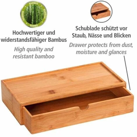 WENKO Boîte De Rangement Salle De Bain Avec Tiroir En Bambou Terra, Boite Rangement Tiroir, Bambou, 28x6x14 Cm, Marron 4 WENKO Boîte De Rangement Salle De Bain Avec Tiroir En Bambou Terra, Boite Rangement Tiroir, Bambou, 28x6x14 Cm, Marron – Image 2
