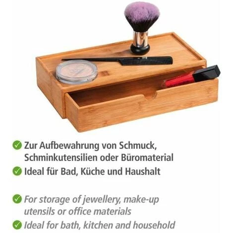 WENKO Boîte De Rangement Salle De Bain Avec Tiroir En Bambou Terra, Boite Rangement Tiroir, Bambou, 28x6x14 Cm, Marron 5 WENKO Boîte De Rangement Salle De Bain Avec Tiroir En Bambou Terra, Boite Rangement Tiroir, Bambou, 28x6x14 Cm, Marron – Image 3