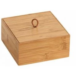 WENKO Boite De Rangement Avec Couvercle Terra M, Petite Boite De Rangement Decorative En Bois, Bambou, 15x7x15 Cm, Marron
