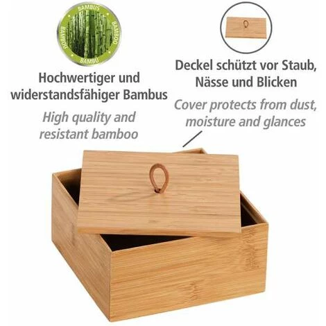 WENKO Boite De Rangement Avec Couvercle Terra M, Petite Boite De Rangement Decorative En Bois, Bambou, 15x7x15 Cm, Marron 4 WENKO Boite De Rangement Avec Couvercle Terra M, Petite Boite De Rangement Decorative En Bois, Bambou, 15x7x15 Cm, Marron – Image 2
