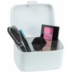 WENKO Boîte Avec Couvercle Barcelona, Panier De Rangement, Panier De Salle De Bain Avec Couvercle, Plastique Sans BPA, 19,5x11x16 Cm, Blanc -WENKO Soldes 15852948 3