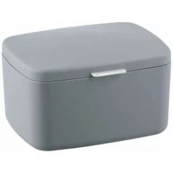 WENKO Boîte Avec Couvercle Barcelona, Panier De Rangement, Panier De Salle De Bain Avec Couvercle, Plastique Sans BPA, 19,5x11x16 Cm, Gris