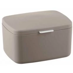 WENKO Boîte Avec Couvercle Barcelona, Panier De Rangement, Panier De Salle De Bain Avec Couvercle, Plastique Sans BPA, 19,5x11x16 Cm, Taupe