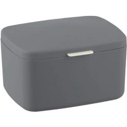 WENKO Boîte Avec Couvercle Barcelona Anthracite, Panier De Rangement, Panier De Salle De Bain Avec Couvercle, Plastique Sans BPA, 19,5x11x16 Cm